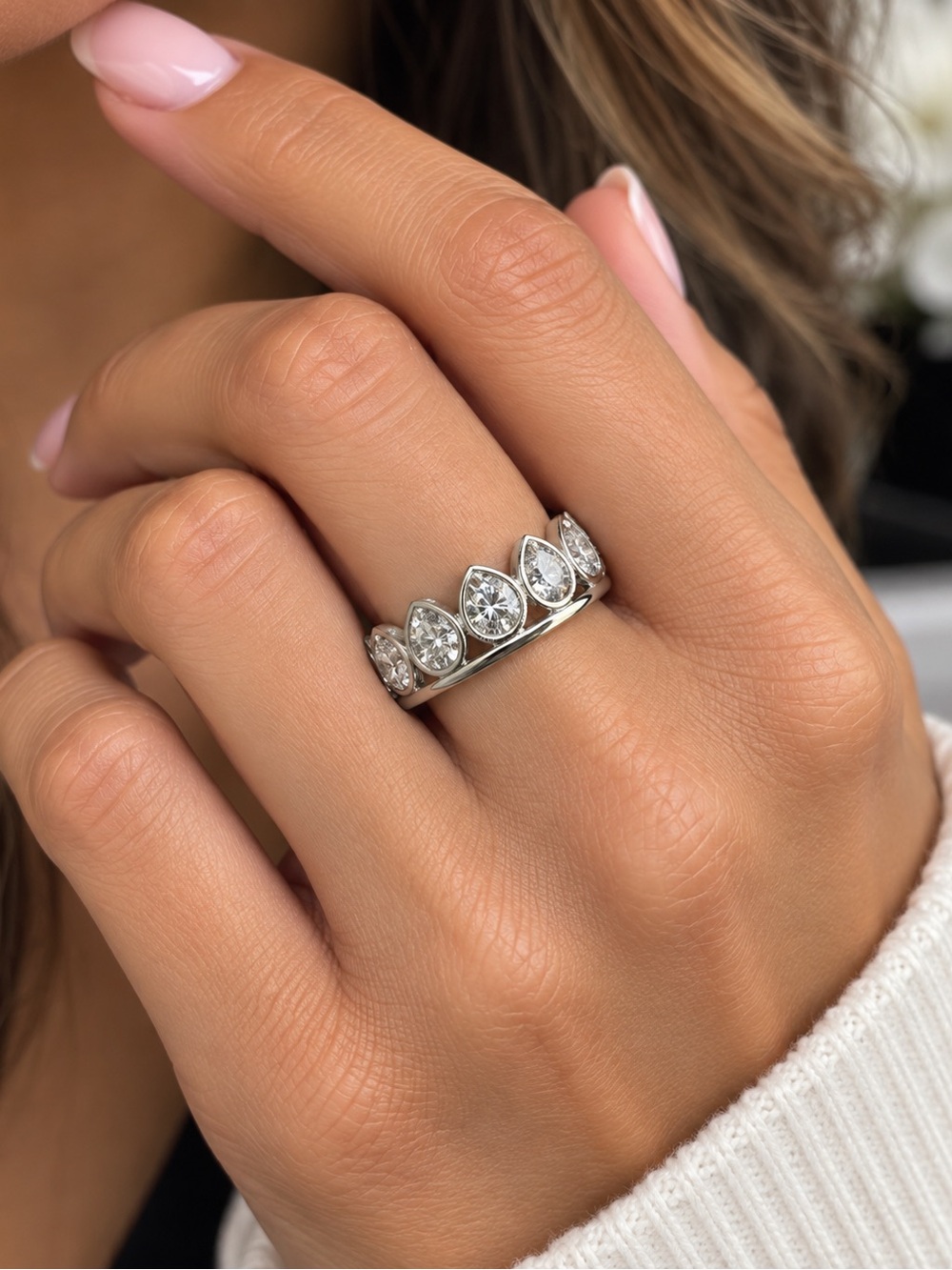 1.5 carat lab grown DIAMOND ring band - 7 diamonds 💎 sterling silver sz 6